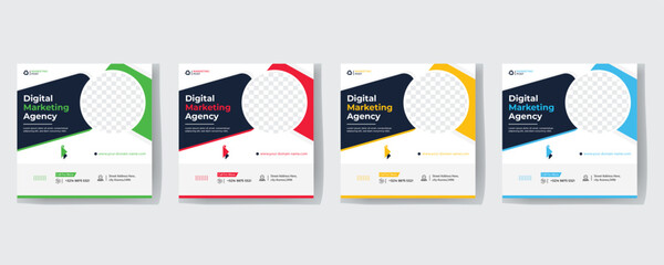 Digital marketing agency social media post template design. Modern corporate banner, poster & flyer with abstract geometric background. Online or web business promotion banner with company logo