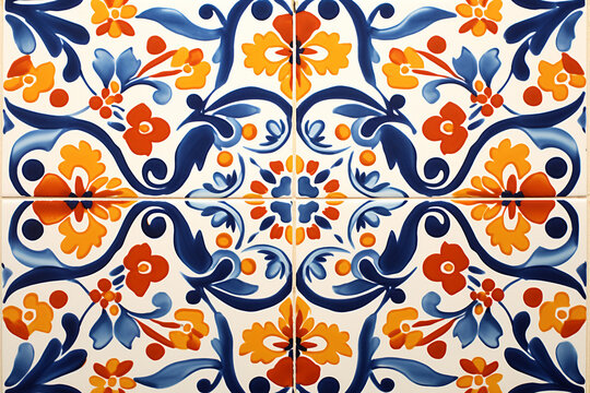 close up pattern of traditional Mexican ceramic tile