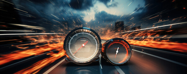 Pushing Limits: Speedometer Clocking High Speed on Fast Track - obrazy, fototapety, plakaty