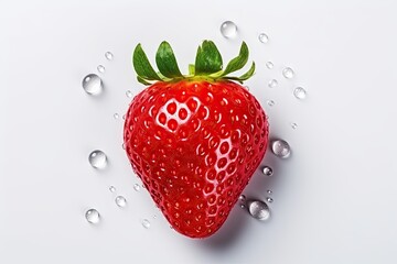 Tasty strawberry with drops isolated on white background. Sweet juicy fruit. Generative AI - obrazy, fototapety, plakaty