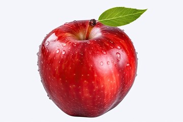 Red tasty apple with drops isolated on white background. Generative AI