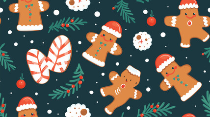 Christmas seamless pattern, winter wallpaper, background, seasonal plants