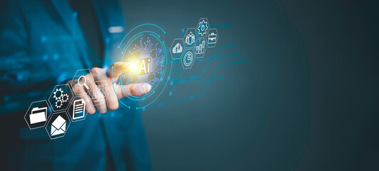 Artificial intelligence (AI) Machine Learning Business Internet Technology Concept, Businessman...