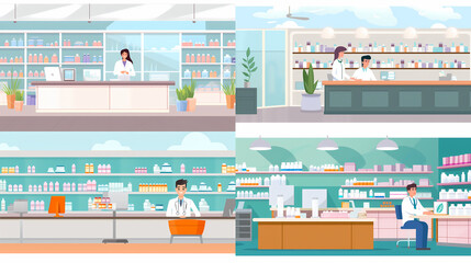 Group Of People In A Pharmacy - obrazy, fototapety, plakaty