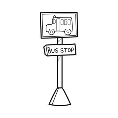 Bus stop icon. Hand drawn doodle style. Pole with a bus icon. Vector illustration.
