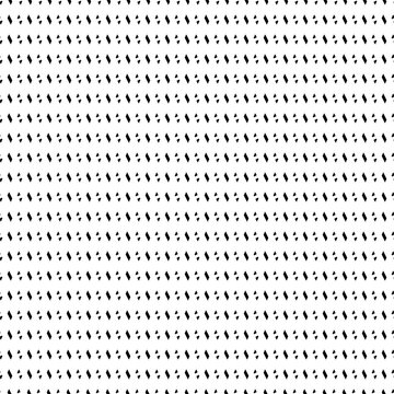 Repeated black mini parallelograms and trapezoids on white background. Seamless surface pattern design with polygons ornament. Dashed and dotted wallpaper. Jagged strokes motif. Slanted dashes image.