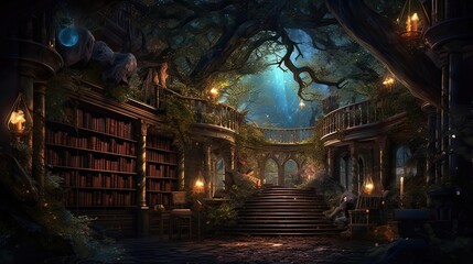 Within the heart of an enchanted forest lies a magical library. Whispers of knowledge, mystical tomes, hidden sanctuary, enchanted reading, a realm of enchantment. Generated by AI.