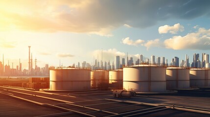 Industrial fuel storage, energy reserves, tank farm, petrochemical sector, storage capacity, industrial scene. Generated by AI. - obrazy, fototapety, plakaty