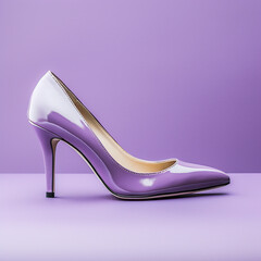 Beautiful grey female shoes, on purple background, ai technology