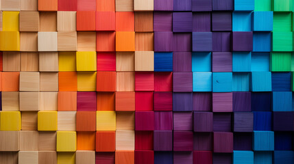 Colorful background of wooden blocks. Spectrum of multi colored wooden blocks - obrazy, fototapety, plakaty