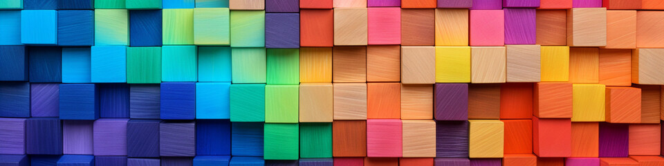 Colorful background of wooden blocks. Spectrum of multi colored wooden blocks