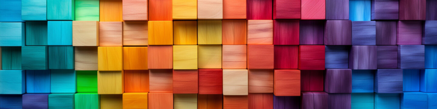 Colorful background of wooden blocks. Spectrum of multi colored wooden blocks