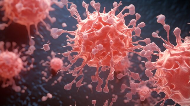 Close-up of a macrophage virus infected with a virus.