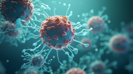 Close-up of a macrophage virus infected with a virus.