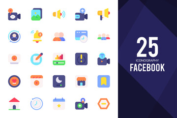 25 Facebook Flat icons pack. vector illustration.