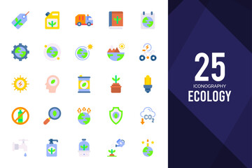 25 Ecology Flat icons pack. vector illustration.