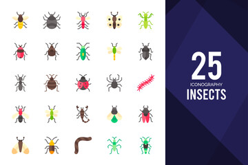 25 Insects Flat icons pack. vector illustration. © Icon