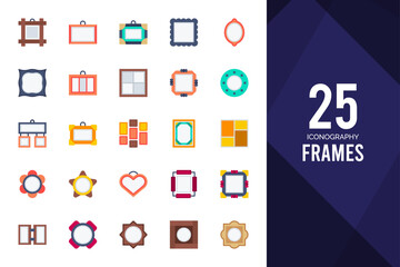 25 Frames Flat icons pack. vector illustration.