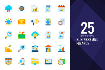 25 Business and Finance Flat icons pack. vector illustration.
