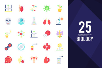 25 Biology Flat icons pack. vector illustration.