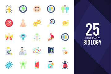 25 Biology Flat icons pack. vector illustration.
