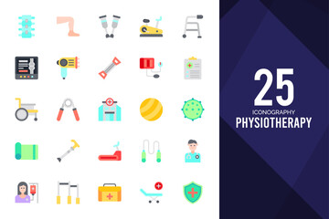 25 Physiotherapy Flat icons pack. vector illustration.
