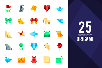 25 Origami Flat icons pack. vector illustration.