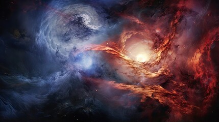 Galactic encounter, celestial dance, cosmic fusion, breathtaking cosmic display, celestial fireworks, astronomical wonder. Generated by AI.