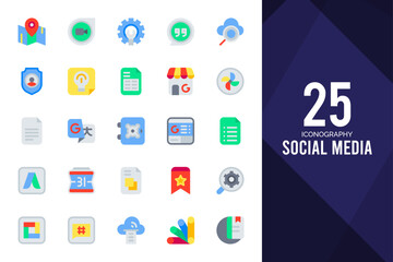 25 Social Media (Google) Flat icons pack. vector illustration.