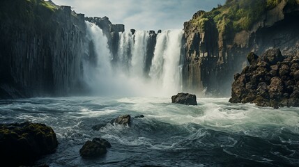 Atemberaubendes Naturschauspiel: wilder ungezähmter  Wasserfall - obrazy, fototapety, plakaty