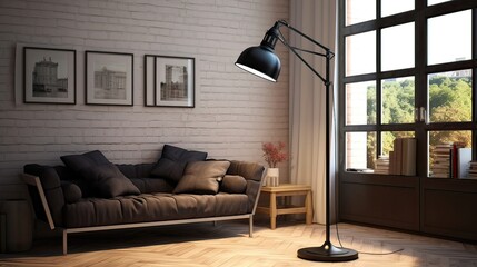 Oversized floor lamp that sports an adjustable head, allowing you to create the perfect ambiance in your space. Contemporary lighting, versatile design. Generated by AI.