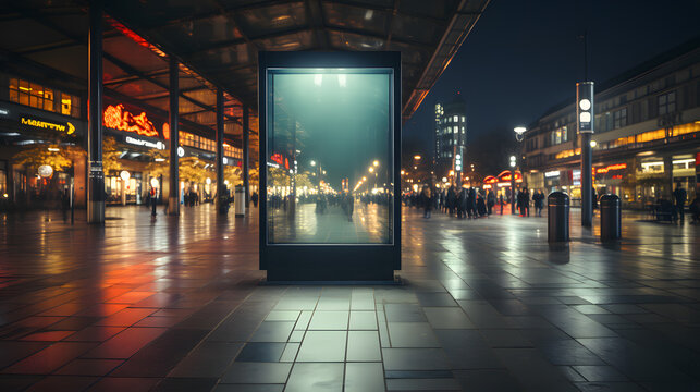 Billboards on a futuristic city scene at night. Concept art with a futuristic vision of advertising