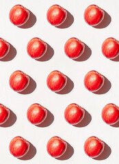 Peaches pattern under the summer sun on white background.