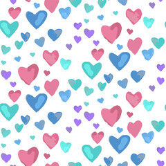Pink and blue hearts seamless pattern for textile or wallpaper, scrapbook. Vector background in gray, blue and pink color
