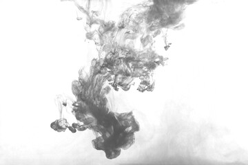 Black color dye melt in water on white background,Abstract smoke pattern,Colored liquid dye,Splash paint