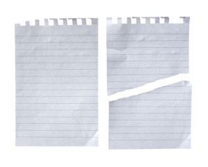 Torn paper piece on transparent background with copy space. Ripped paper png. Blank notebook page.