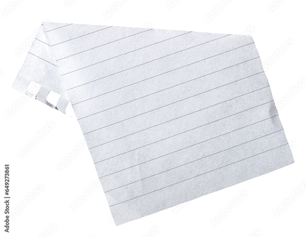 Poster torn paper piece on transparent background with copy space. ripped paper png. blank notebook page.