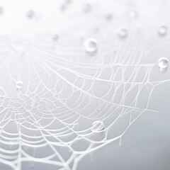 Close-up photo of a spider's web covered with dew on transparent background. 