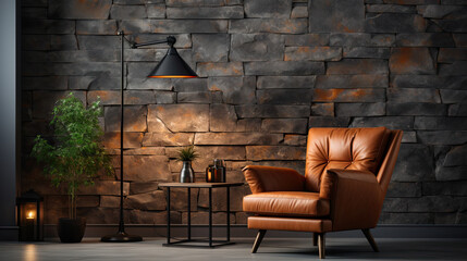 Stylish Living Room with Copper Accents and Granite Table