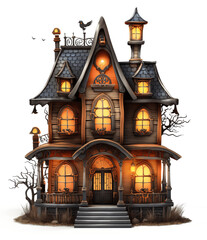 Spooky halloween house isolated on the transparent background PNG. AI generative.