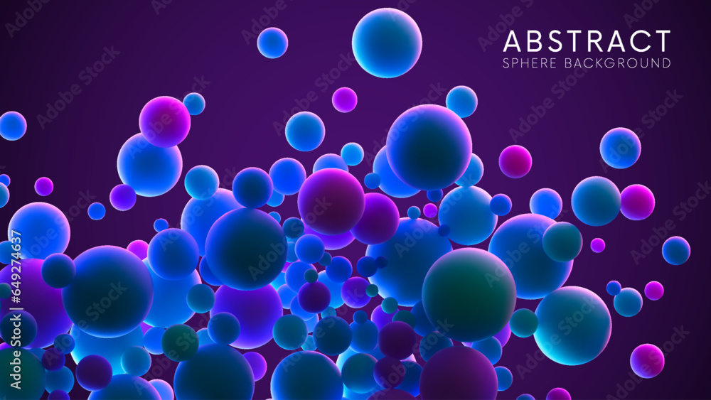 Poster abstract background with many dreamy neon flying glowing spheres. vector background for future digit