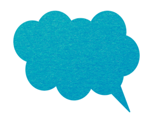 Blue paper speech bubble on transparent background with copy space. Chat balloon png.	Communication or comment sign.