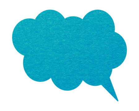 Blue paper speech bubble on transparent background with copy space. Chat balloon png.	Communication or comment sign.