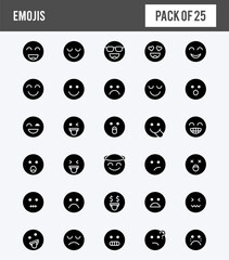 25 Emojis Glyph icons pack. vector illustration.