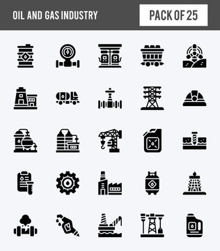 25 Oil and Gas Industry Glyph icons pack. vector illustration.
