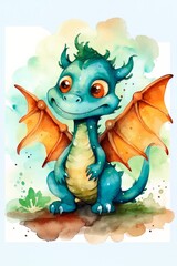 Cute cartoon dragon on a blue background. Dragon - symbol of the new year 2024. Packaging design, postcard.