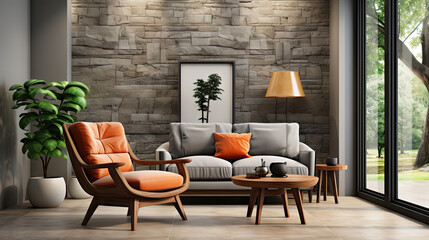 Modern Living Room with Striped Table and Classic Armchair