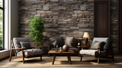 Modern Living Room with Striped Table and Classic Armchair