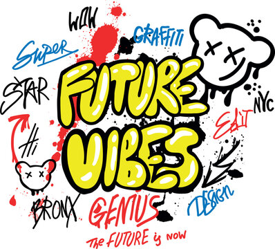 Urban typography street art graffiti slogan print with spray effect for graphic tee , web, card - Vector
