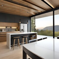 modern kitchen interior with beautiful view generative Ai